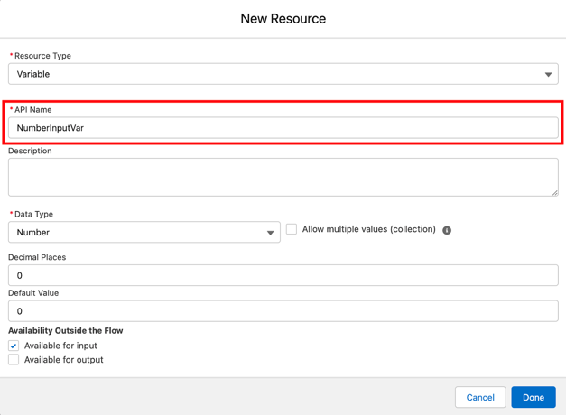 New Resource - Number Input Variable