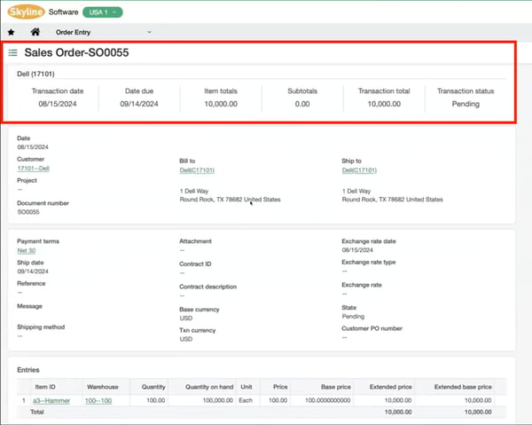 ERP-Sales Order View