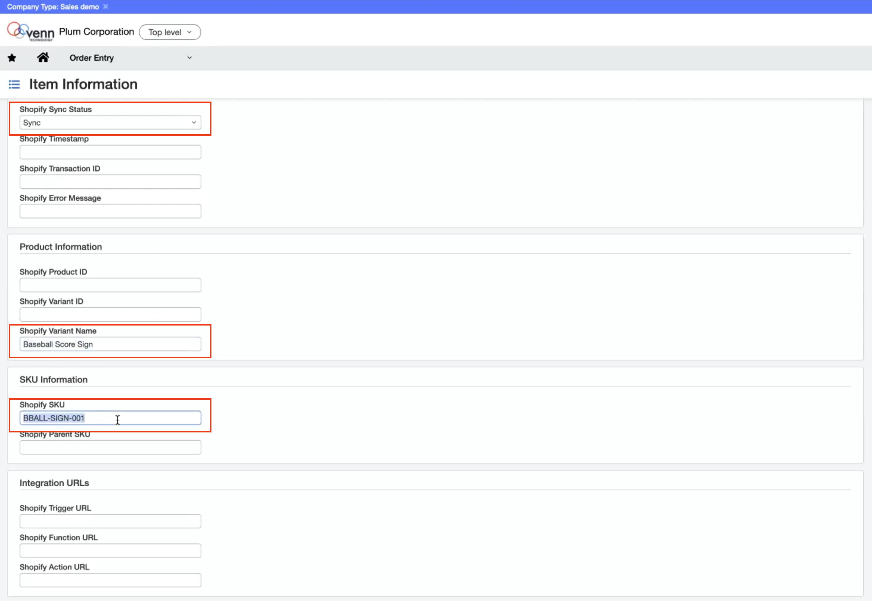 Shopify Demo-Sync Settings